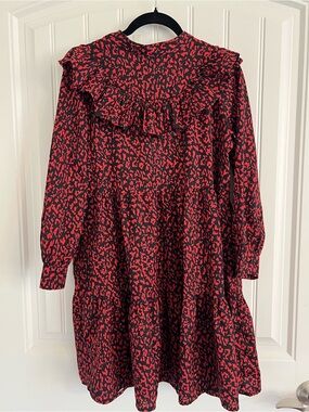 AIDEN Red & Black Leopard Print Ruffle Mini Dress | Size Small